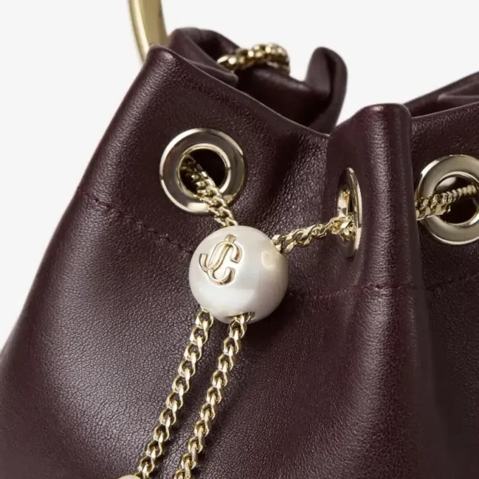 Borsa Bon Bon in pelle Biker color merlot intenso con chiusura a perla Borsa Bon Bon in pelle Biker color merlot intenso con chiusura a perla