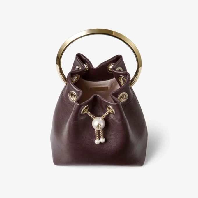 Borsa Bon Bon in pelle Biker color merlot intenso con chiusura a perla Borsa Bon Bon in pelle Biker color merlot intenso con chiusura a perla