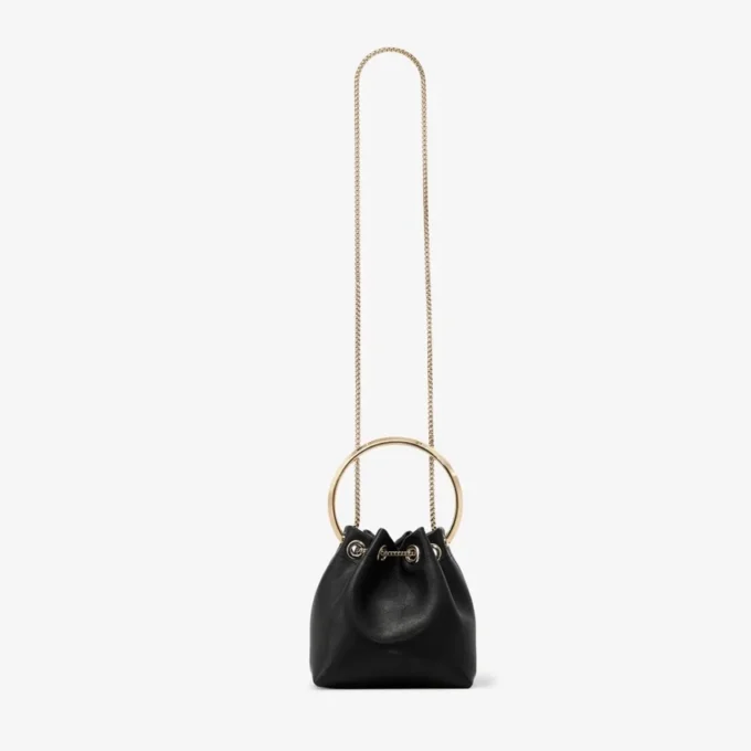 Borsa Bon Bon in pelle nera stile Biker con chiusura a perla Borsa Bon Bon in pelle nera stile Biker con chiusura a perla