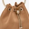 Borsa Bon Bon in pelle scamosciata color caramello con chiusura a sfera in metallo