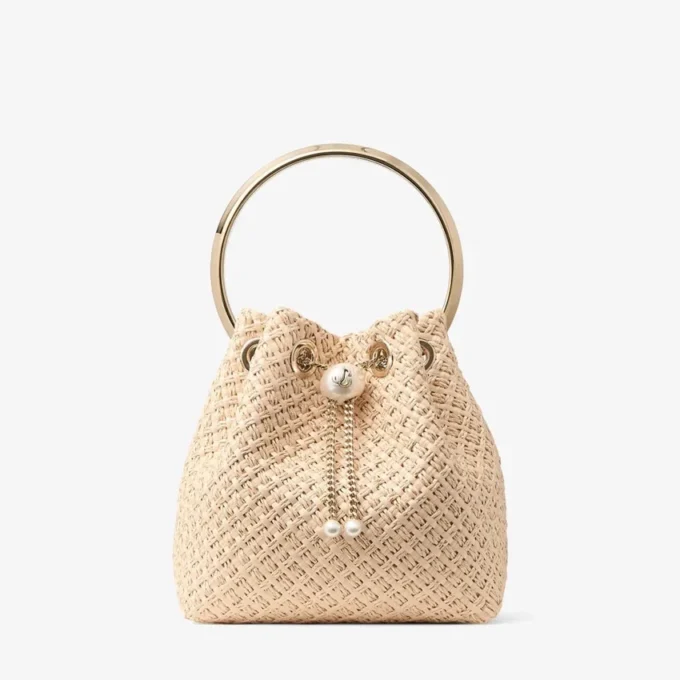 Borsa Bon Bon in rafia naturale con chiusura a perla Borsa Bon Bon in rafia naturale con chiusura a perla