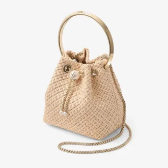 Borsa Bon Bon in rafia naturale con chiusura a perla