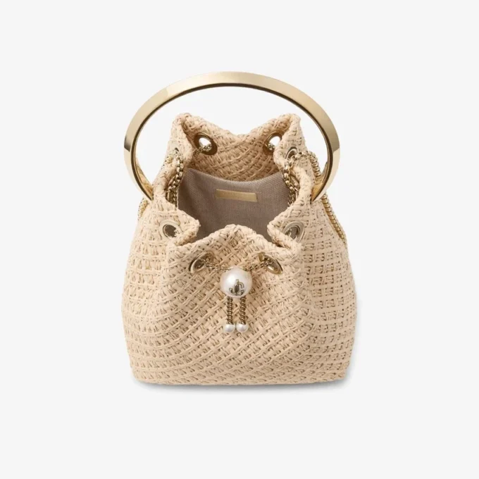 Borsa Bon Bon in rafia naturale con chiusura a perla Borsa Bon Bon in rafia naturale con chiusura a perla