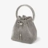Borsa Bon Bon in raso argentato con rete di cristalli e manico in cristallo Borsa Bon Bon in raso argentato con rete di cristalli e manico in cristallo