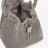 Borsa Bon Bon in raso argentato con rete di cristalli e manico in cristallo Borsa Bon Bon in raso argentato con rete di cristalli e manico in cristallo