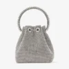 Borsa Bon Bon in raso argentato con rete di cristalli e manico in cristallo Borsa Bon Bon in raso argentato con rete di cristalli e manico in cristallo