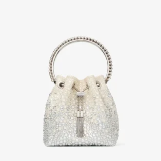 Borsa Bon Bon in raso avorio con cristalli