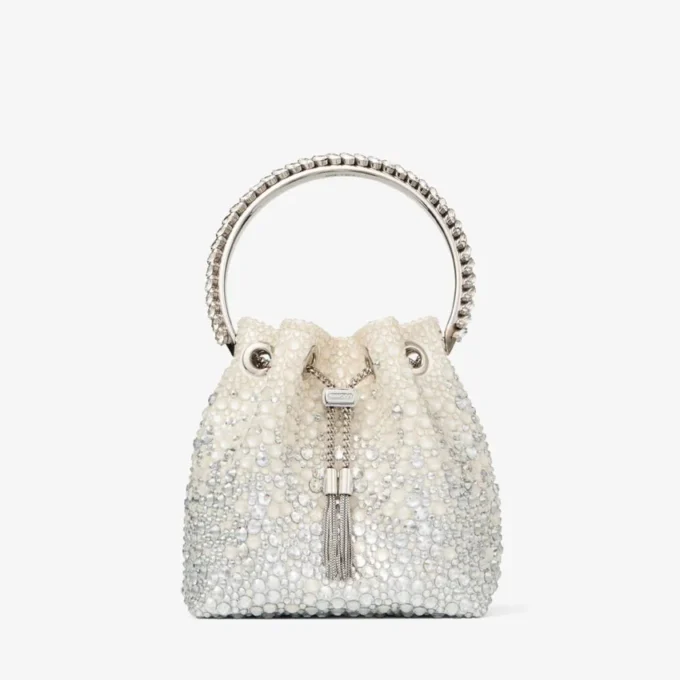 Borsa Bon Bon in raso avorio con cristalli Borsa Bon Bon in raso avorio con cristalli