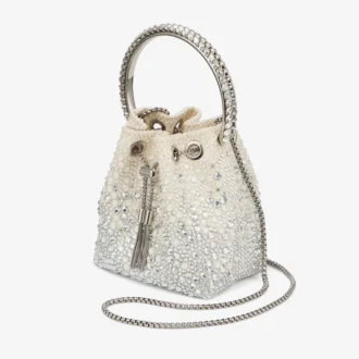 Borsa Bon Bon in raso avorio con cristalli