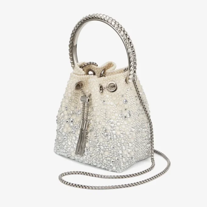 Borsa Bon Bon in raso avorio con cristalli Borsa Bon Bon in raso avorio con cristalli