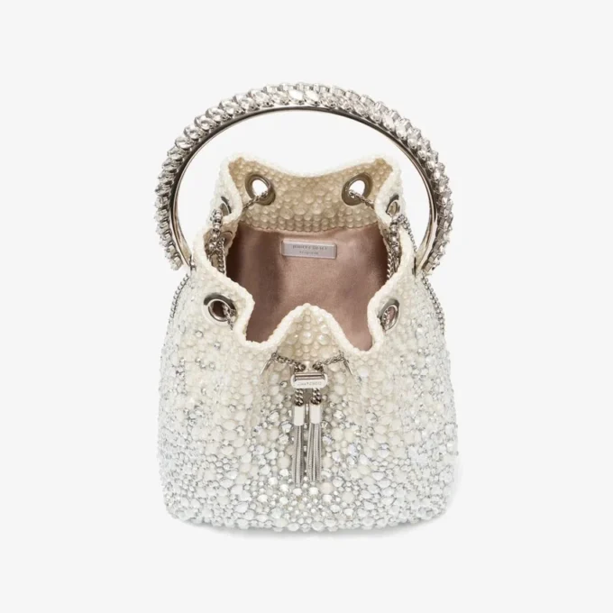 Borsa Bon Bon in raso avorio con cristalli Borsa Bon Bon in raso avorio con cristalli