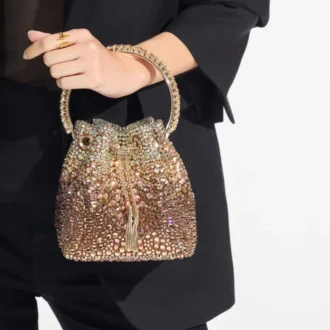 Borsa Bon Bon in raso bronzo con cristalli sfumati