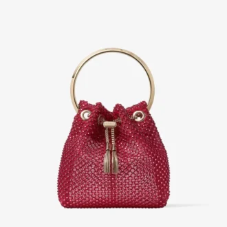 Borsa Bon Bon in raso con rete di cristalli rossi