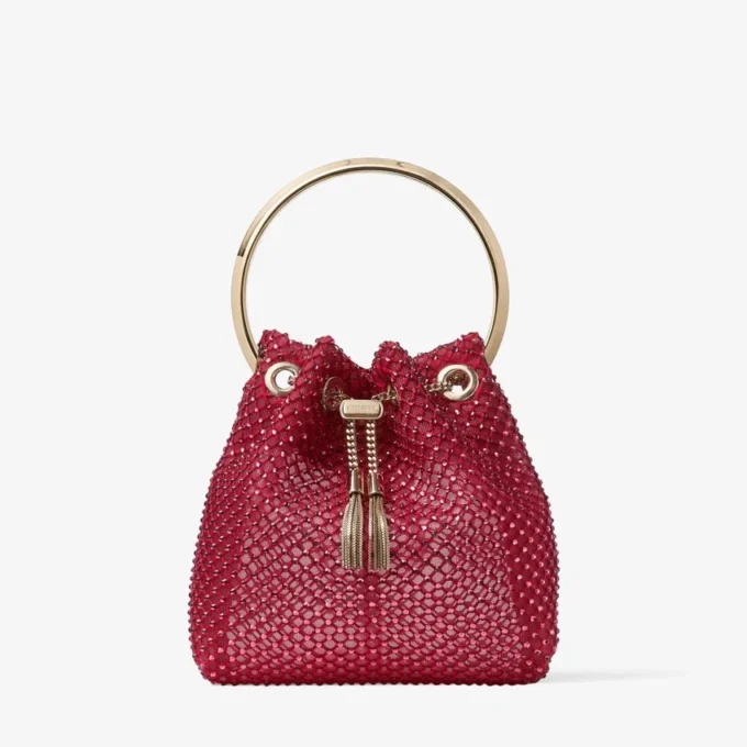 Borsa Bon Bon in raso con rete di cristalli rossi Borsa Bon Bon in raso con rete di cristalli rossi