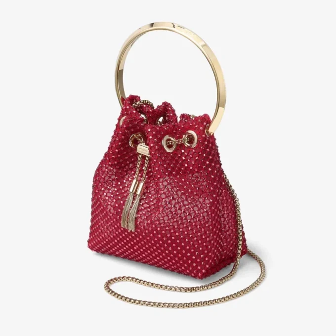Borsa Bon Bon in raso con rete di cristalli rossi Borsa Bon Bon in raso con rete di cristalli rossi