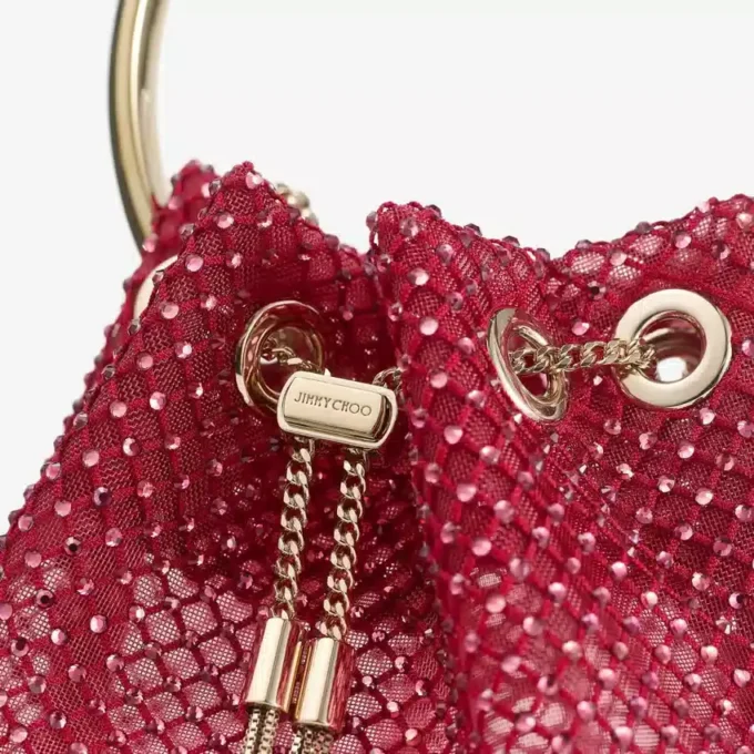 Borsa Bon Bon in raso con rete di cristalli rossi Borsa Bon Bon in raso con rete di cristalli rossi