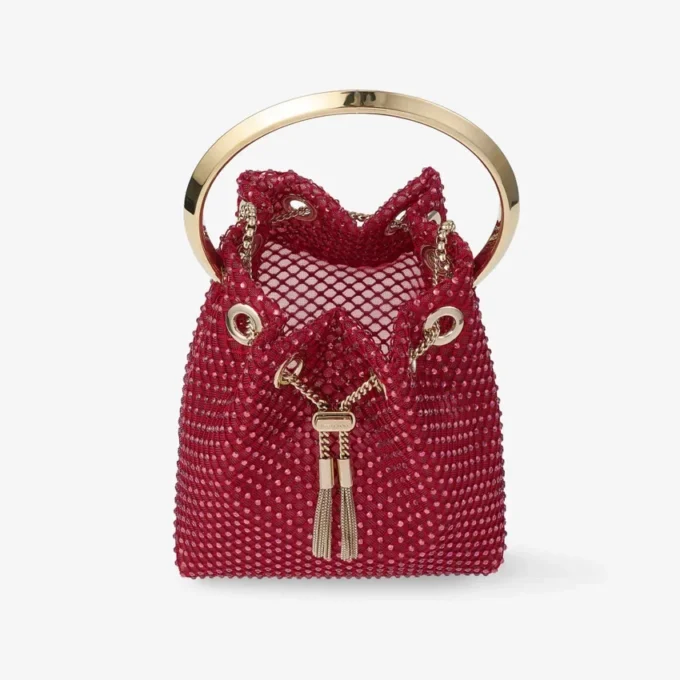 Borsa Bon Bon in raso con rete di cristalli rossi Borsa Bon Bon in raso con rete di cristalli rossi