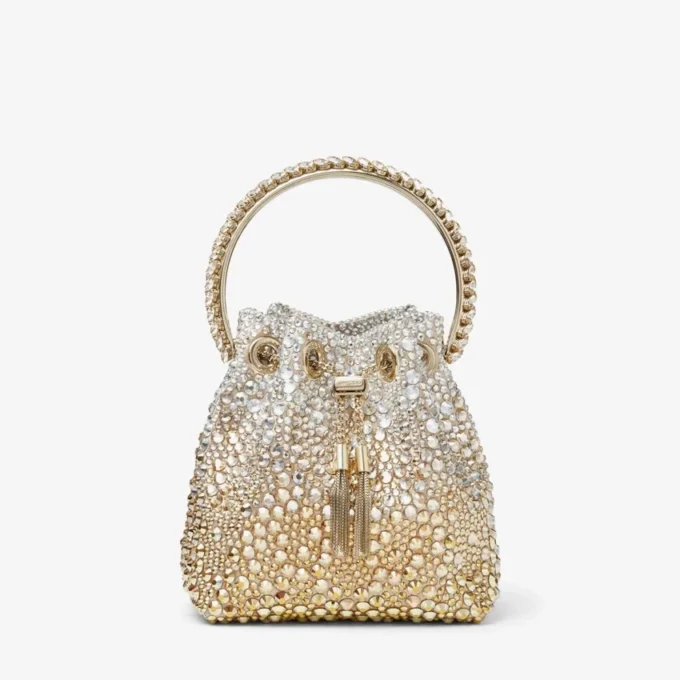 Borsa Bon Bon in raso dorato con cristalli Borsa Bon Bon in raso dorato con cristalli