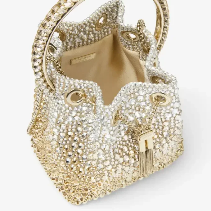 Borsa Bon Bon in raso dorato con cristalli Borsa Bon Bon in raso dorato con cristalli