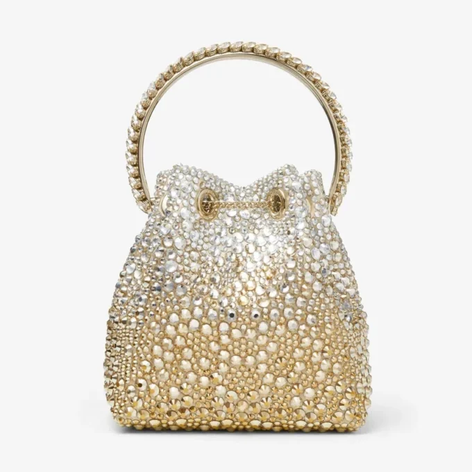 Borsa Bon Bon in raso dorato con cristalli Borsa Bon Bon in raso dorato con cristalli