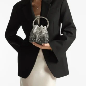 Borsa Bon Bon in raso nero con cristalli