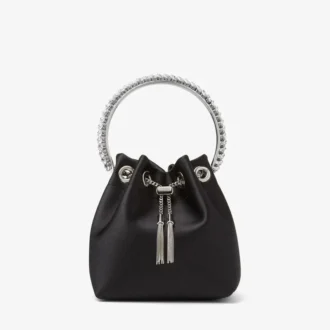 Borsa Bon Bon in raso nero con manico in cristallo