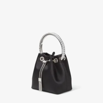 Borsa Bon Bon in raso nero con manico in cristallo