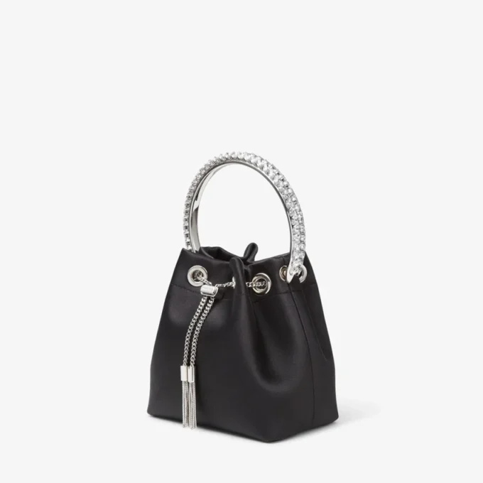 Borsa Bon Bon in raso nero con manico in cristallo