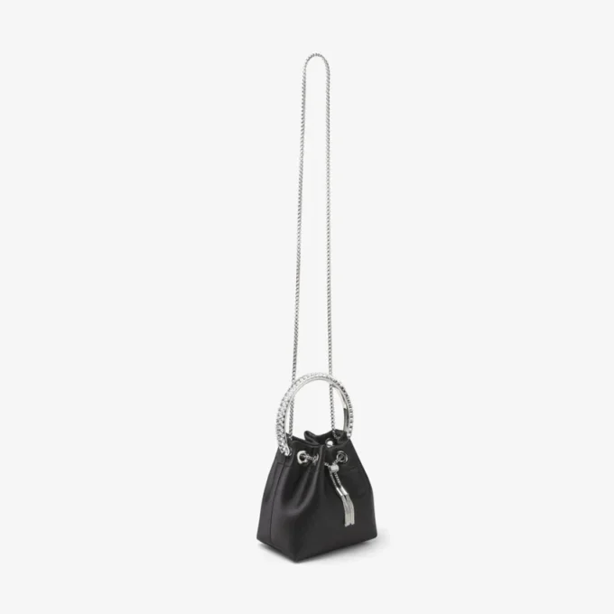 Borsa Bon Bon in raso nero con manico in cristallo