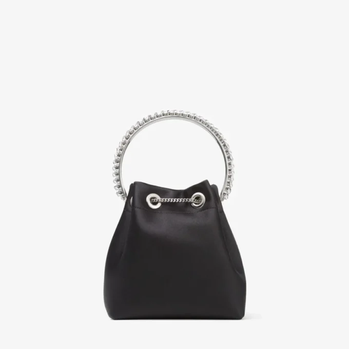 Borsa Bon Bon in raso nero con manico in cristallo