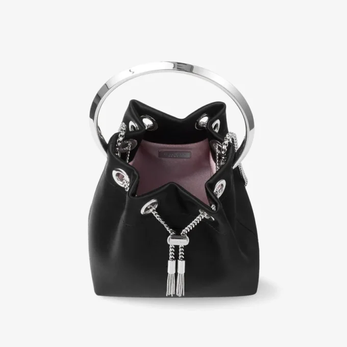 Borsa Bon Bon in raso nero con manico in metallo Borsa Bon Bon in raso nero con manico in metallo