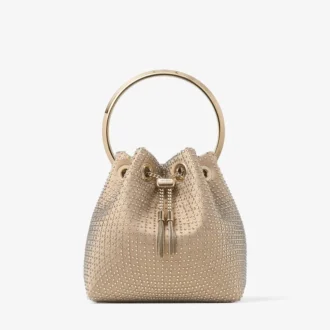 Borsa Bon Bon in raso oro chiaro e rete di cristalli Illusion