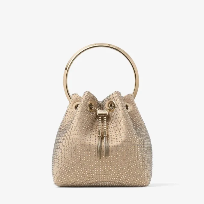 Borsa Bon Bon in raso oro chiaro e rete di cristalli Illusion Borsa Bon Bon in raso oro chiaro e rete di cristalli Illusion