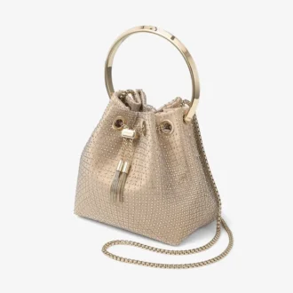 Borsa Bon Bon in raso oro chiaro e rete di cristalli Illusion