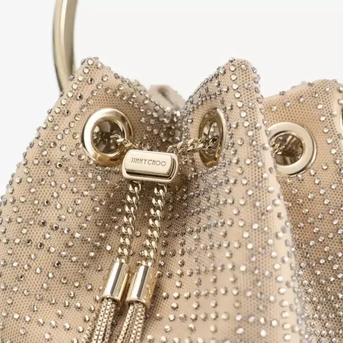 Borsa Bon Bon in raso oro chiaro e rete di cristalli Illusion Borsa Bon Bon in raso oro chiaro e rete di cristalli Illusion