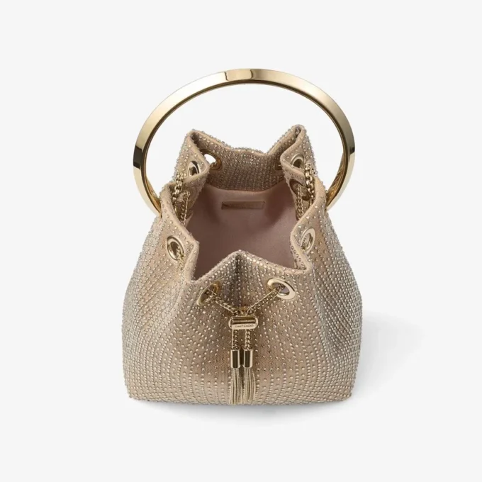 Borsa Bon Bon in raso oro chiaro e rete di cristalli Illusion Borsa Bon Bon in raso oro chiaro e rete di cristalli Illusion