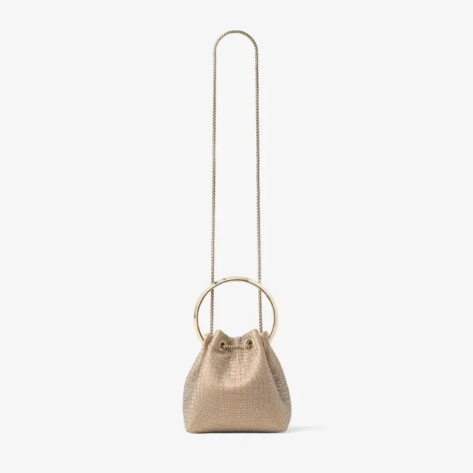 Borsa Bon Bon in raso oro chiaro e rete di cristalli Illusion Borsa Bon Bon in raso oro chiaro e rete di cristalli Illusion