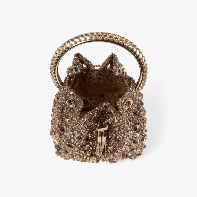 Borsa Bon Bon Tan in rete metallica con cristalli e manico in cristallo Borsa Bon Bon Tan in rete metallica con cristalli e manico in cristallo