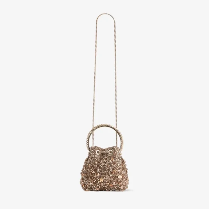 Borsa Bon Bon Tan in rete metallica con cristalli e manico in cristallo Borsa Bon Bon Tan in rete metallica con cristalli e manico in cristallo