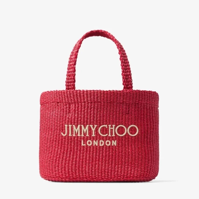 Borsa da spiaggia East-West Mini Borsa da spiaggia mini con manici superiori in rasoia rosso rubino e oro chiaro Borsa da spiaggia East-West Mini Borsa da spiaggia mini con manici superiori in rasoia rosso rubino e oro chiaro