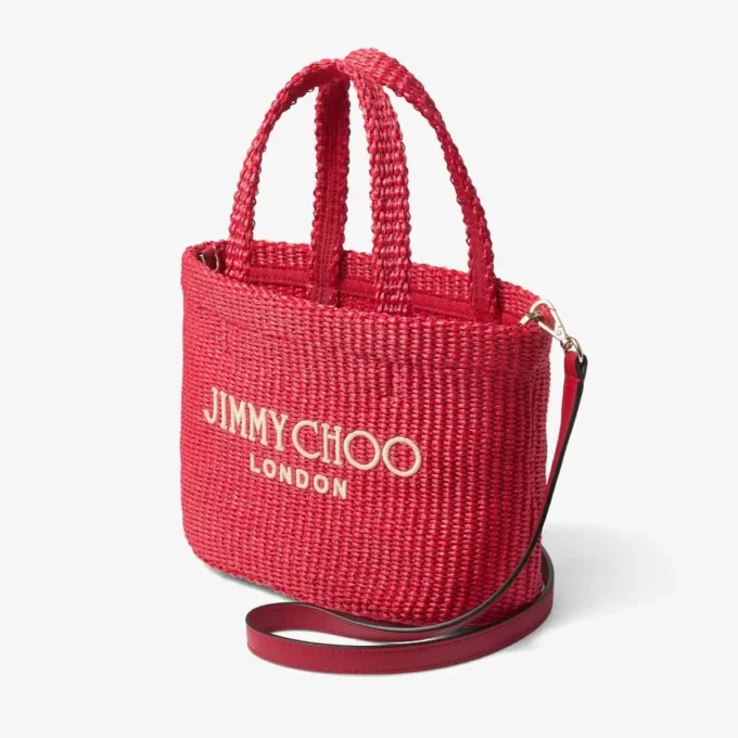 Borsa da spiaggia East-West Mini Borsa da spiaggia mini con manici superiori in rasoia rosso rubino e oro chiaro Borsa da spiaggia East-West Mini Borsa da spiaggia mini con manici superiori in rasoia rosso rubino e oro chiaro