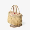 Borsa da spiaggia East-West Mini in rafia intrecciata color naturale e oro chiaro con frange Borsa da spiaggia East-West Mini in rafia intrecciata color naturale e oro chiaro con frange