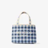 Borsa da spiaggia East-West Mini in rafia mista blu marino e ecrù a quadretti Borsa da spiaggia East-West Mini in rafia mista blu marino e ecrù a quadretti