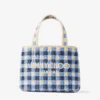 Borsa da spiaggia East-West Mini in rafia mista blu marino e ecrù a quadretti Borsa da spiaggia East-West Mini in rafia mista blu marino e ecrù a quadretti