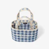 Borsa da spiaggia East-West Mini in rafia mista blu marino e ecrù a quadretti Borsa da spiaggia East-West Mini in rafia mista blu marino e ecrù a quadretti