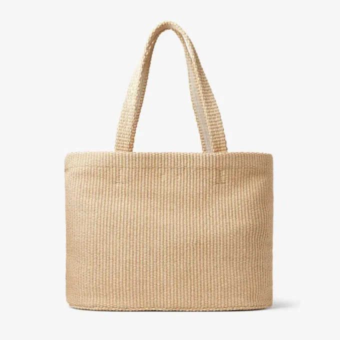 Borsa da spiaggia Tote East-West in rafia naturale con ricamo Borsa da spiaggia Tote East-West in rafia naturale con ricamo