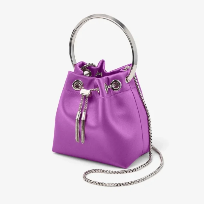Borsa in raso Bon Bon Violet Orchid con manico a bracciale in metallo Borsa in raso Bon Bon Violet Orchid con manico a bracciale in metallo