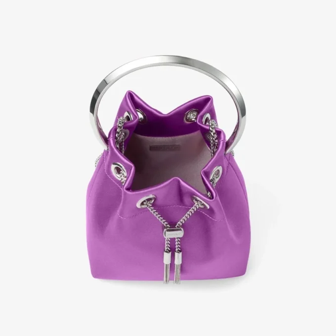 Borsa in raso Bon Bon Violet Orchid con manico a bracciale in metallo Borsa in raso Bon Bon Violet Orchid con manico a bracciale in metallo