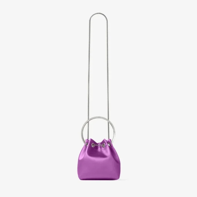 Borsa in raso Bon Bon Violet Orchid con manico a bracciale in metallo Borsa in raso Bon Bon Violet Orchid con manico a bracciale in metallo