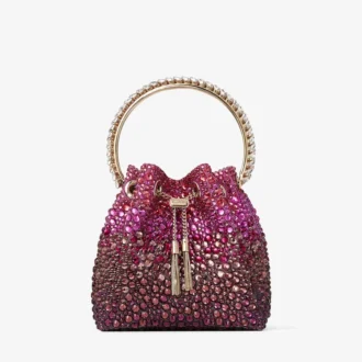 Borsa in raso Bon Bon Winter Bloom e Violet Orchid con cristalli